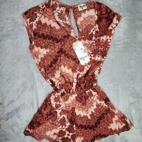 Show Me Your Mumu Romper Shorts Womens XS Red Floral Sleeveless Artsy Boho Chic - Picture 2 of 9